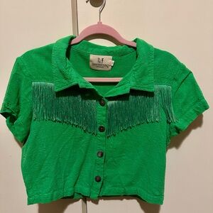 Green Fashion Brand Company Linen Fringe Blouse